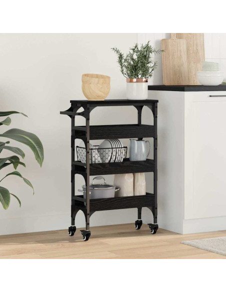 Carrello da Cucina Rovere Nero 53 x 20 x 76 cm