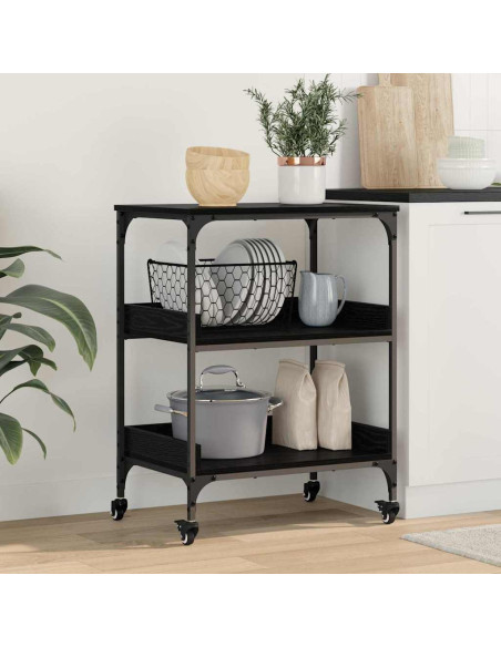 Carrello da Cucina Rovere Nero 60 x 41 x 80.5 cm
