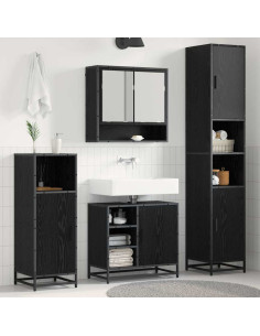 Set di mobili per il bagno 3 pcs Rovere Nero Legno multistrato