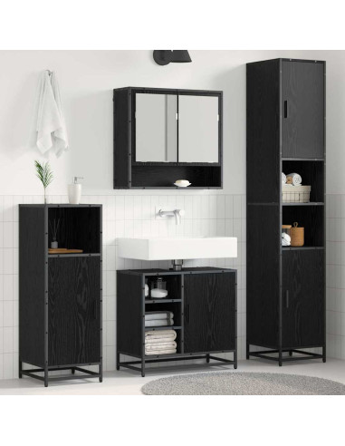 Set di mobili per il bagno 3 pcs Rovere Nero Legno multistrato