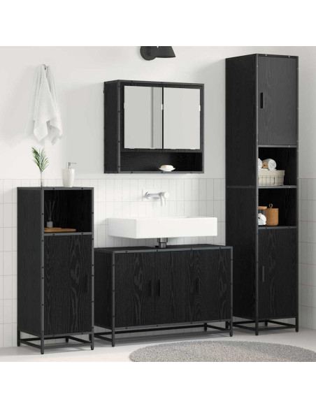 Set di mobili per il bagno 4 pcs Rovere Nero Legno multistrato