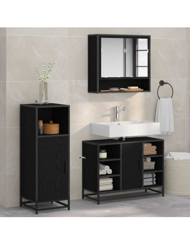Set di mobili per il bagno 3 pcs Rovere Nero Legno multistrato