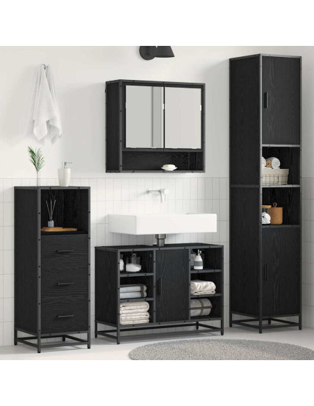 Set di mobili per il bagno 3 pcs Rovere Nero Legno multistrato