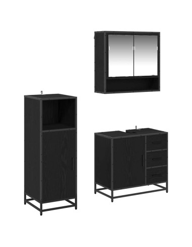 Set di mobili per il bagno 3 pcs Rovere Nero Legno multistrato