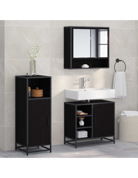 Set di mobili per il bagno 3 pcs Rovere Nero Legno multistrato