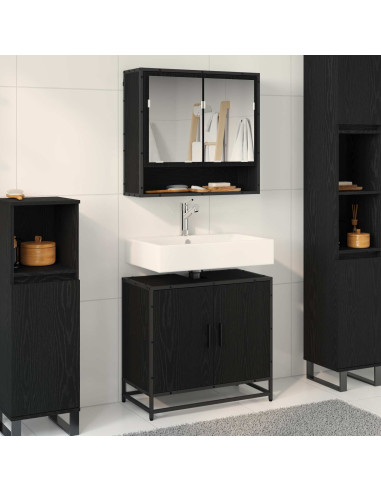 Set di mobili per il bagno 2 pcs Rovere Nero Legno multistrato