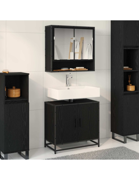 Set di mobili per il bagno 2 pcs Rovere Nero Legno multistrato
