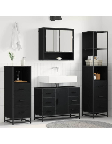 Set di mobili per il bagno 3 pcs Rovere Nero Legno multistrato