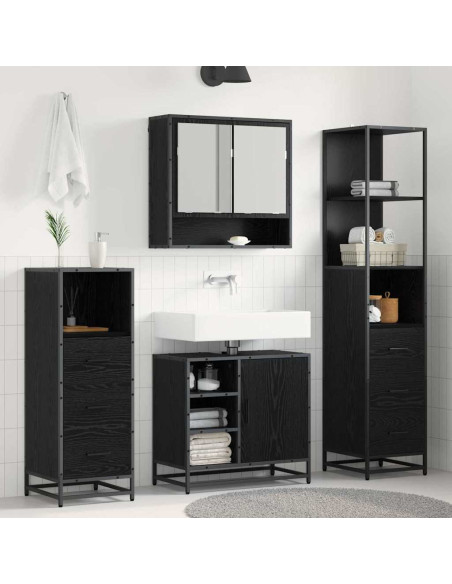 Set di mobili per il bagno 3 pcs Rovere Nero Legno multistrato