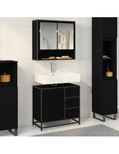 Set di mobili per il bagno 2 pcs Rovere Nero Legno multistrato