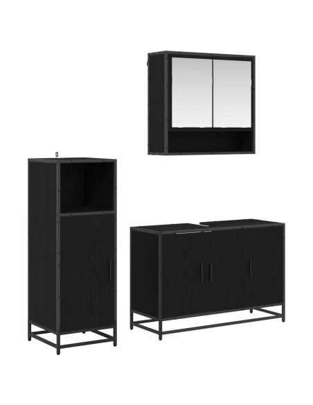 Set di mobili per il bagno 3 pcs Rovere Nero Legno multistrato