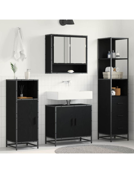 Set di mobili per il bagno 3 pcs Rovere Nero Legno multistrato