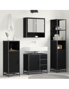Set di mobili per il bagno 3 pcs Rovere Nero Legno multistrato
