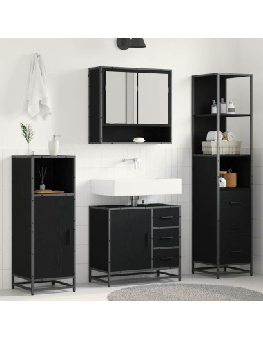 Set di mobili per il bagno 3 pcs Rovere Nero Legno multistrato