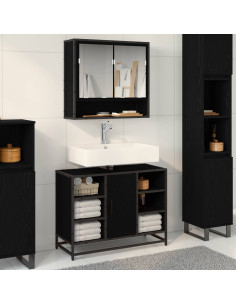 Set di mobili per il bagno 2 pcs Rovere Nero Legno multistrato
