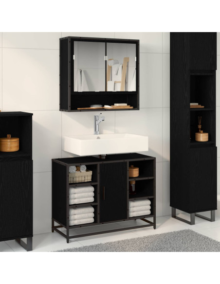 Set di mobili per il bagno 2 pcs Rovere Nero Legno multistrato