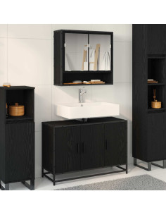 Set di mobili per il bagno 2 pcs Rovere Nero Legno multistrato