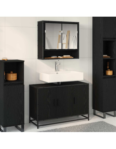 Set di mobili per il bagno 2 pcs Rovere Nero Legno multistrato