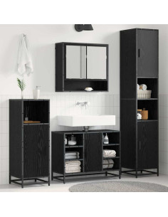 Set di mobili per il bagno 4 pcs Rovere Nero Legno multistrato