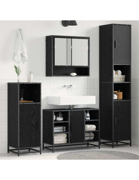 Set di mobili per il bagno 4 pcs Rovere Nero Legno multistrato