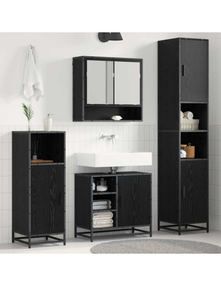Set di mobili per il bagno 4 pcs Rovere Nero Legno multistrato