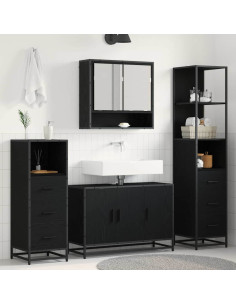 Set di mobili per il bagno 3 pcs Rovere Nero Legno multistrato