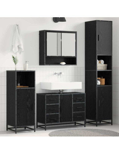 Set di mobili per il bagno 4 pcs Rovere Nero Legno multistrato