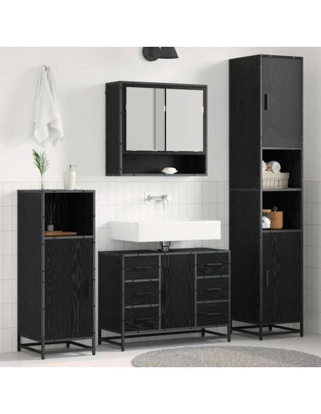 Set di mobili per il bagno 4 pcs Rovere Nero Legno multistrato