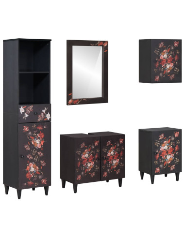 Set di Armadi da Bagno con porta 5 pcs Legno di mango massello