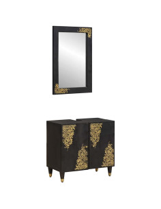 Set di Armadi da Bagno 2 pcs Nero Legno di mango massello