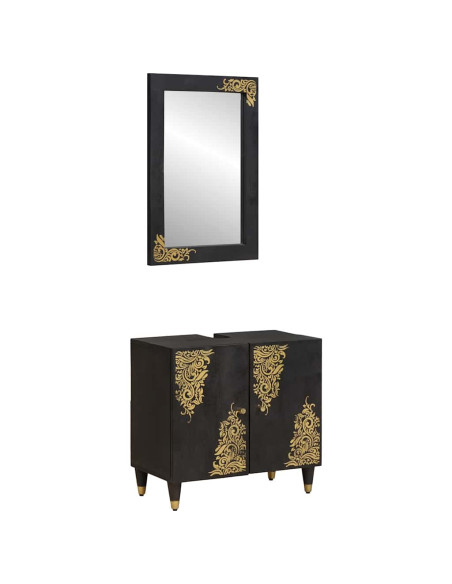 Set di Armadi da Bagno 2 pcs Nero Legno di mango massello