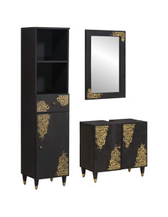 Set di Armadi da Bagno 3 pcs Nero Legno di mango massello
