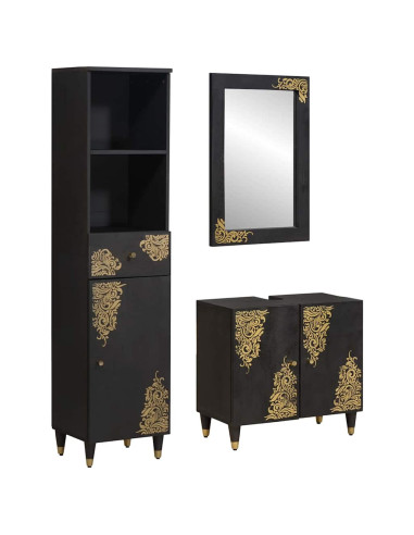 Set di Armadi da Bagno 3 pcs Nero Legno di mango massello