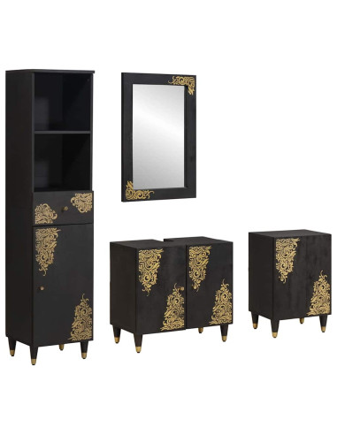 Set di Armadi da Bagno 4 pcs Nero Legno di mango massello