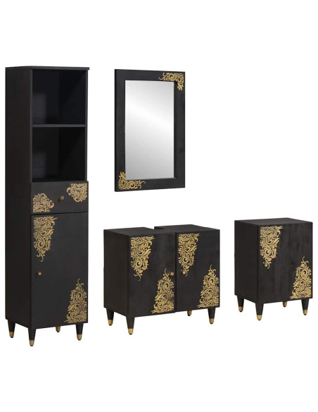 Set di Armadi da Bagno 4 pcs Nero Legno di mango massello