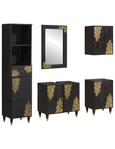 Set di Armadi da Bagno 5 pcs Nero Legno di mango massello