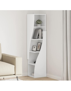 Mobile angolare Bianco Lucido 32x32x140cm Legno multistrato