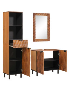 Set da Bagno con cassetto con porta 3 pcs Acacia Marrone Winish