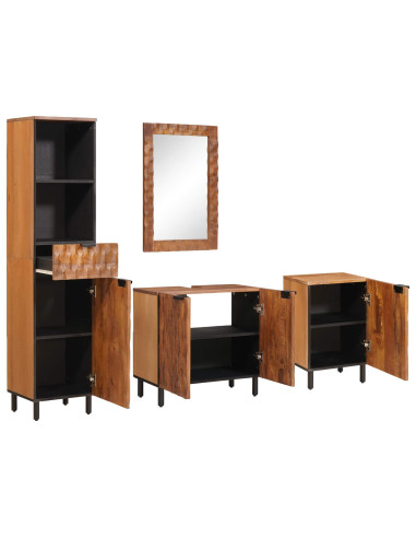 Set da Bagno con cassetto con porta 4 pcs Acacia Marrone Winish