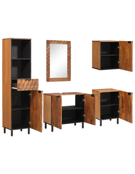 Set da Bagno con cassetto con porta 5 pcs Acacia Marrone Winish