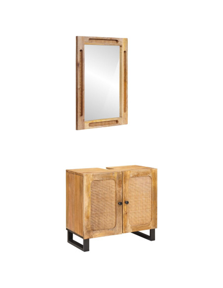 Set da Bagno con porta 2 pcs Marrone Legno di mango massello