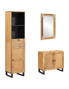 Set da Bagno con porta 3 pcs Naturale Legno di mango massello
