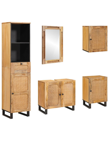 Set da Bagno con cassetto Naturale Legno di mango massello