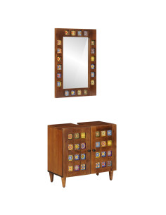 Set di mobili per il bagno 2 pcs Noce Legno di mango massello