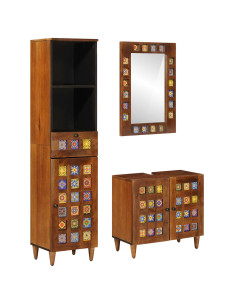 Set di mobili per il bagno 3 pcs Noce Legno di mango massello