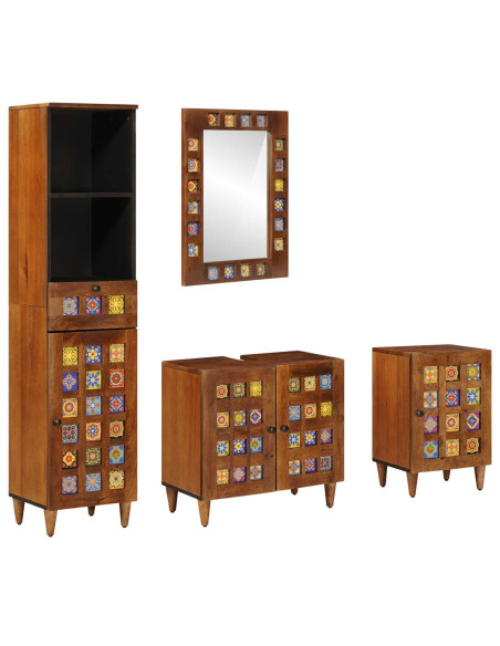 Set di mobili per il bagno 4 pcs Noce Legno di mango massello