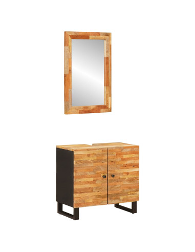 Set da Bagno con porta 2 pcs Naturale Legno di mango massello