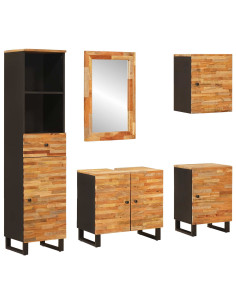 Set da Bagno con porta 5 pcs Naturale Legno di mango massello