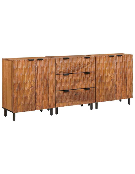 Credenza 3 pcs Finitura Marrone Acacia 60 x 33 x 75 cm