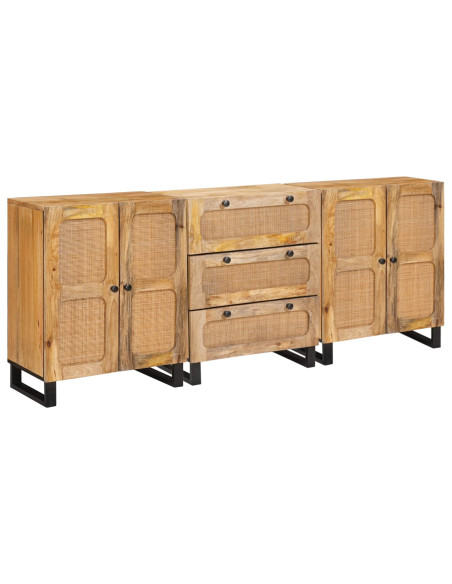 Credenza 3 pcs Marrone 180 x 33 x 75 cm Legno di mango massello